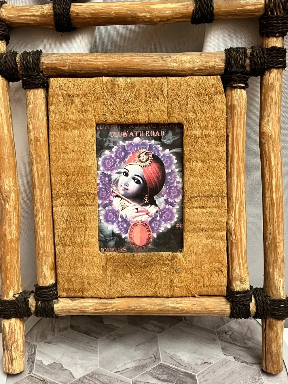 Rustic Bamboo Twig Photo Frame 3x4 Hindu Krishna Uluwatu Road Boho Wall Decor
